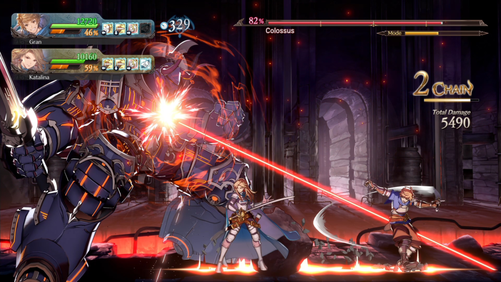 Katalina and Gran take on Colossus in GBVS story mode